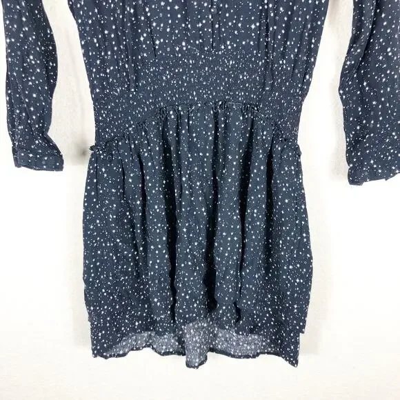 Rails Jasmine Star Print Mini Dress Navy Nova Size Medium Smocked Long Sleeve - Picture 9 of 12